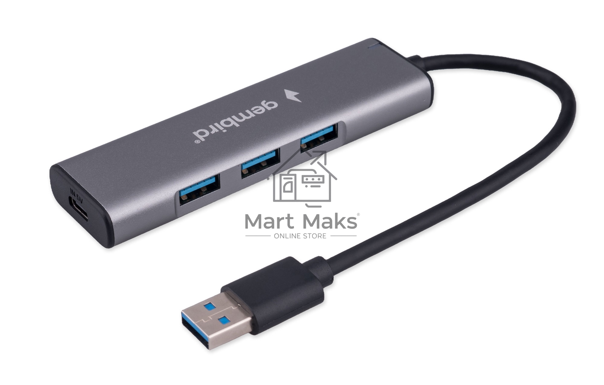 Разветвитель USB3.1 Gembird UHB-U3P7-01, 7хUSB, с доп.питанием (порт Type-C), кабель USB 19см, алюминий, коробка