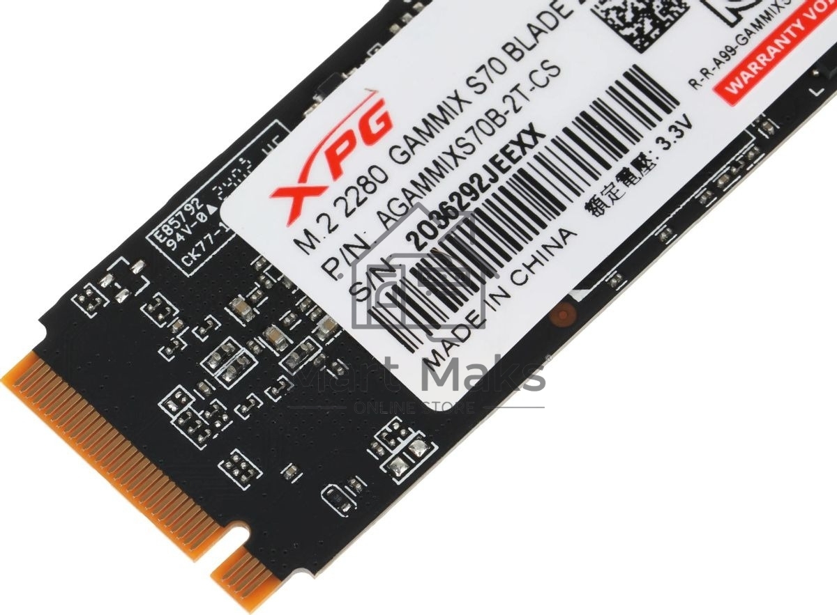 Накопитель SSD ADATA XPG GAMMIX BLADE S70, 2Tb, PCIe 4.0 x4, M.2 2280, NVMe, R/W 7400/6400