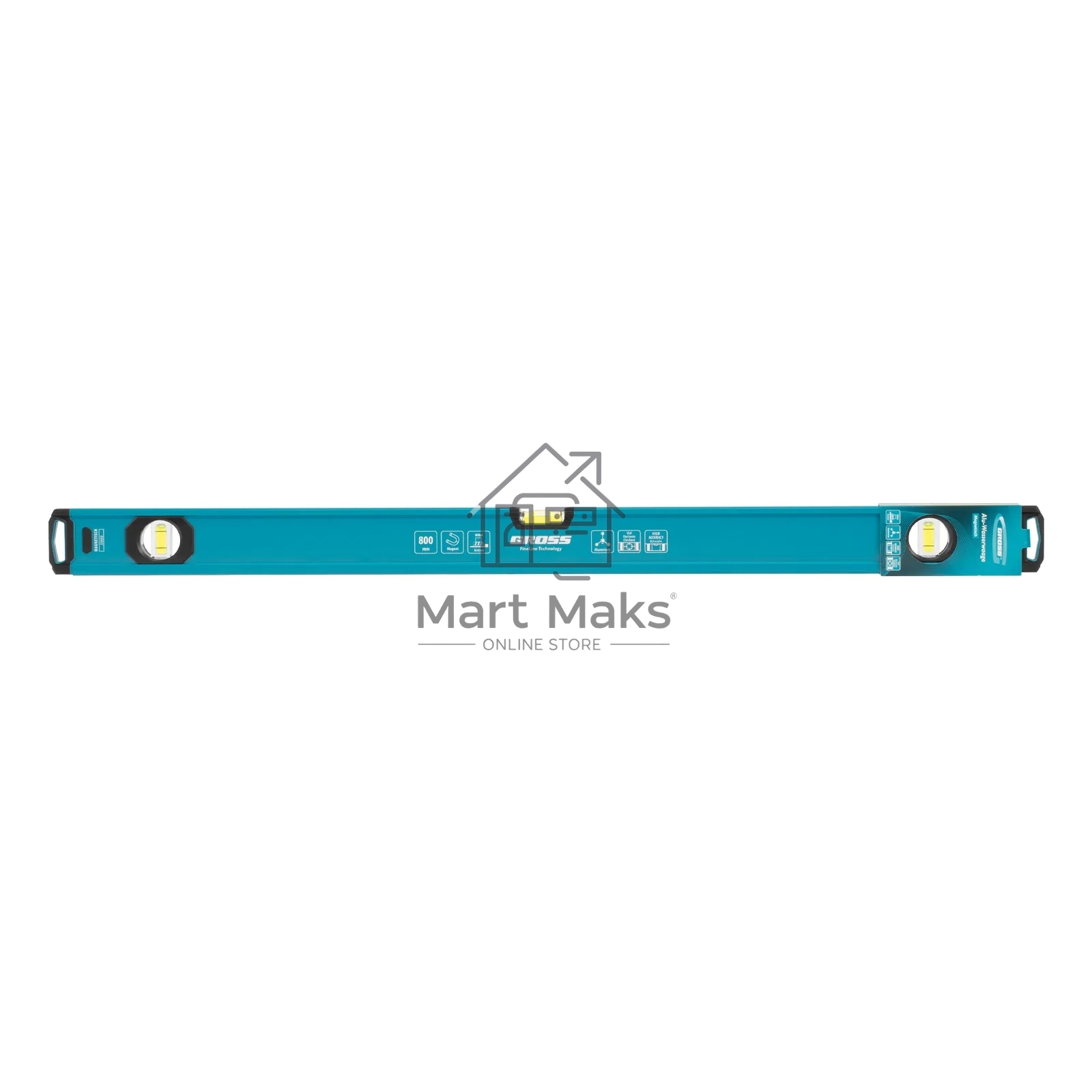 Уровень Gross 33652 алюминиевый, магнит., фрезерованный, 3 глазка, 0,5 мм/м, 800 мм