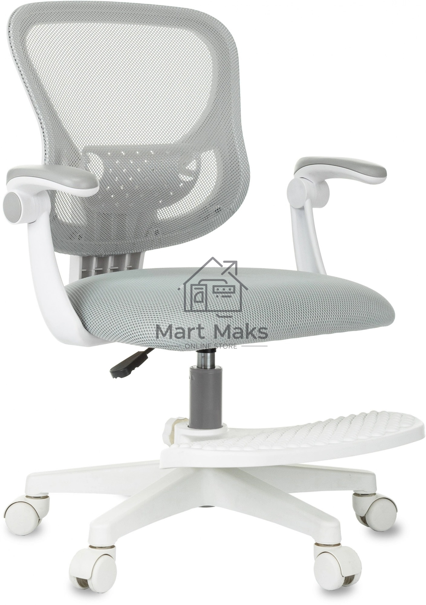 Кресло детское Бюрократ Burokids 3 серый, крестов. пластик, подст. для ног, пластик белый