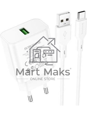 Сетевое зарядное устройство BOROFONE (6974443388596) BA72Aa White 1USB 3.0A QC3.0 18W быстрая зарядка
