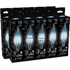 Лампа светодиодная филаментная Gauss Filament 11Вт цок.:E14 свеча 220B св.свеч.бел.нейт. CF35 (упак.:10шт)