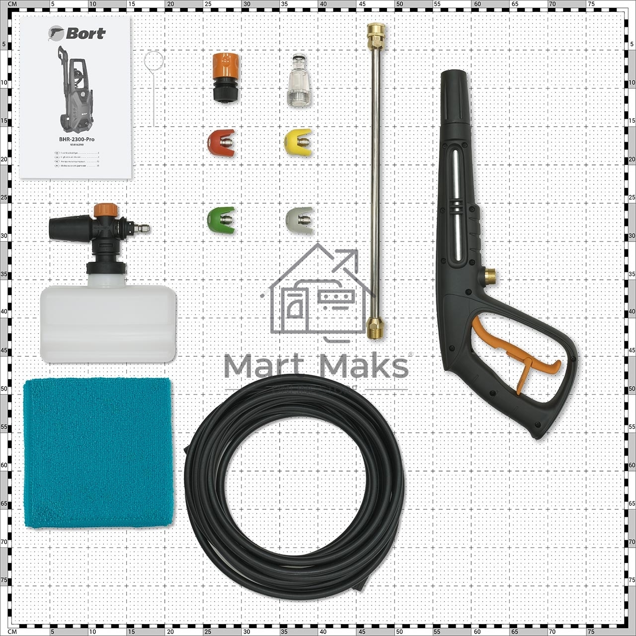 Мойка высокого давления Bort BHR-2300-PRO 93416299 2300 Вт, максимальное давление 170 бар, рабочее давление 130 бар, 8 л/мин, 7.4 кг, набор акссесуаров 10 шт