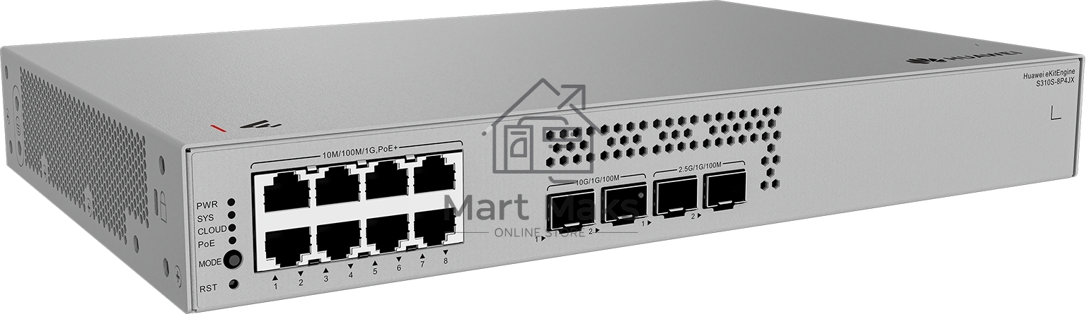 Коммутатор Huawei S310S-8P4JX, 8×1 Гбит/с PoE+ + 2×10 Гбит/с SFP+ + 2×2,5 Гбит/с SFP, управляемый