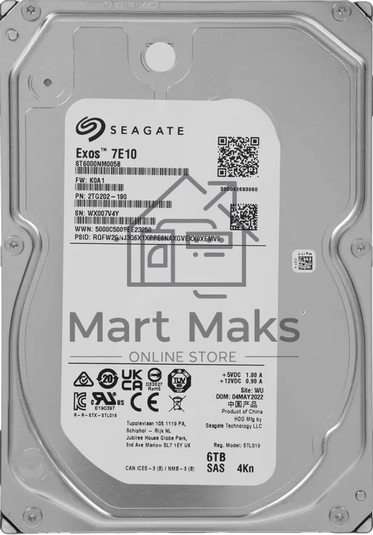 Жесткий диск HDD Seagate Exos 7E10 6Tb 7200rpm SAS 256Mb 3.5