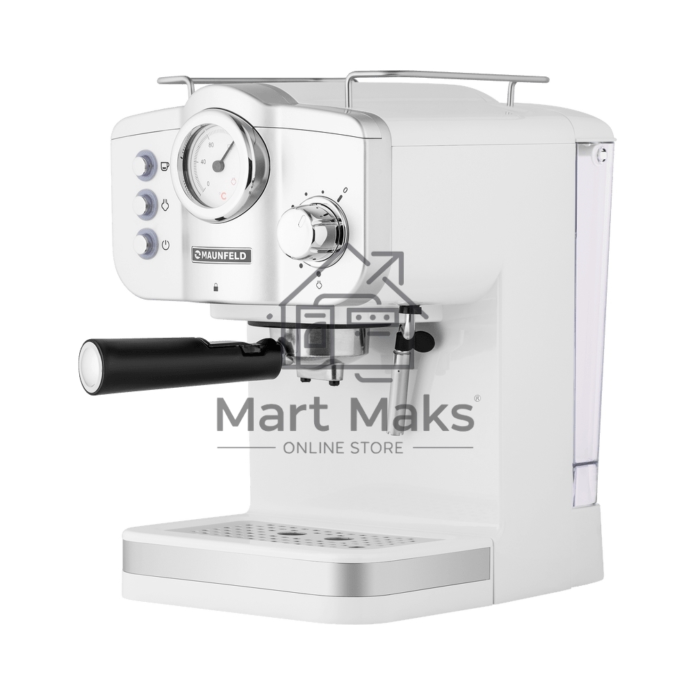 Кофеварка рожковая Maunfeld MF-735WH PRO белый, исп. кофе - молотый, 1.25 л, 1100 Вт, 15 Бар