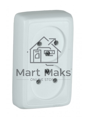 Розетка двойная наружная HEGEL РА16-143 с изоляционной пластиной белая