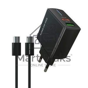 Зарядное устройство MORE CHOICE (4620202551245) NC61a Black - 1USB+1USB-C 3.0A PD 20W+QC3.0 быстрая зарядка для Type-C
