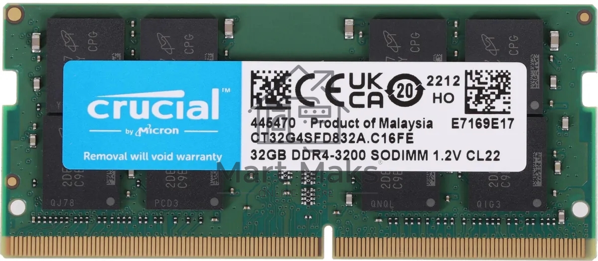 Оперативная память Crucial CT32G4SFD832A, DDR4, 32Gb (1x32 Gb), 3200 MHz, CL22, SO-DIMM, OEM
