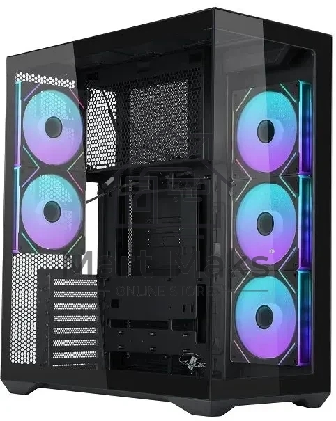 Корпус ATX Eurocase M4801 black, без БП, закаленное стекло 2 стороны