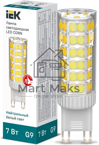 Лампа светодиодная CORN 7Вт капсула 4000К G9 230В керамика IEK LLE-CORN-7-230-40-G9
