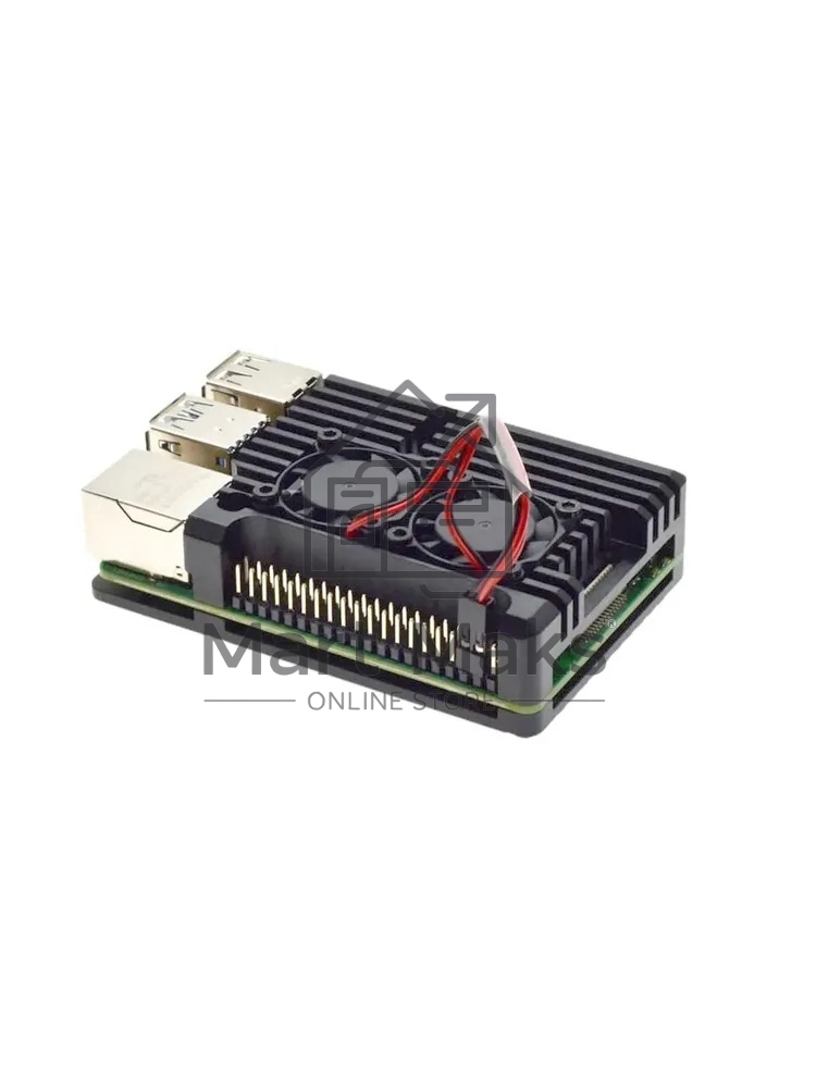 Компьютерный корпус Qumo Aluminum case with double black 2-wire fans, Raspberry Pi 5B, black(RS056)