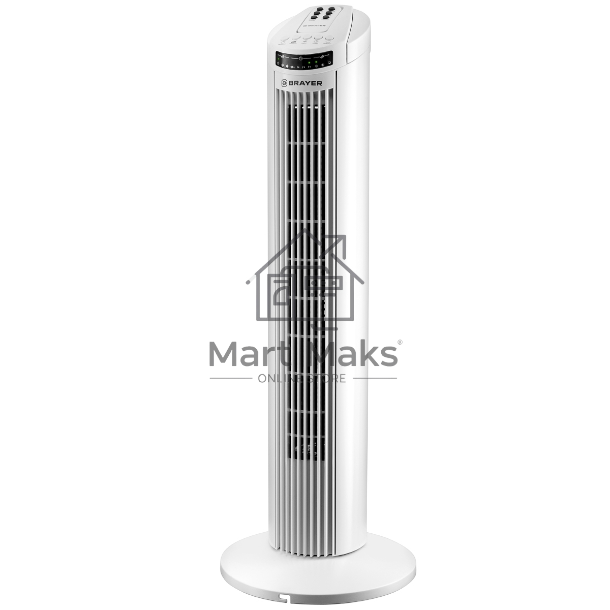 Колонный вентилятор BRAYER BR4958WH, механ.упр.,пульт ДУ,вращение90°,мощ-ть50Вт,защита от перегрева