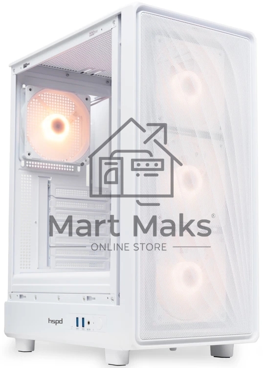 Компьютерный корпус HSPD M510, Mesh Mid Tower, белый, TG, 0.5 SPCC, 4x120мм ARGb ATX, mATX, mITX 180/280/160мм 1x2.5