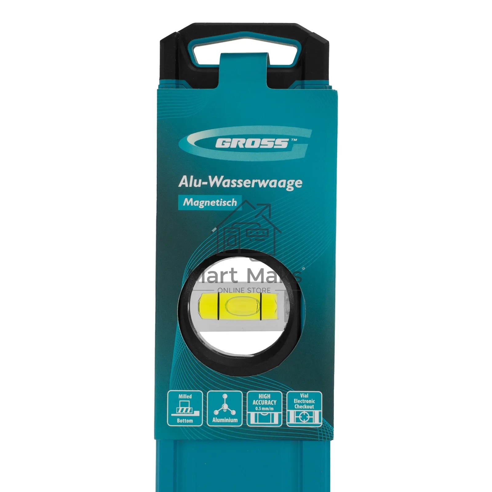 Уровень Gross 33652 алюминиевый, магнит., фрезерованный, 3 глазка, 0,5 мм/м, 800 мм