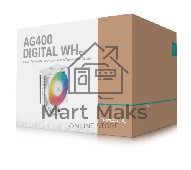 Кулер для процессора DEEPCOOL AG400 DIGITAL WH ARGB белый, 120 мм, алюминий/медь, 2100 об/мин, 31.6 дБ, 4 pin, 220 Вт, 152.7 мм