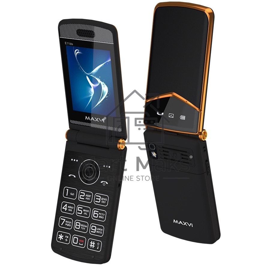 Мобильный телефон Maxvi E11ds черный/золотой