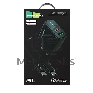 Зарядное устройство MORE CHOICE (4620202551245) NC61a Black - 1USB+1USB-C 3.0A PD 20W+QC3.0 быстрая зарядка для Type-C