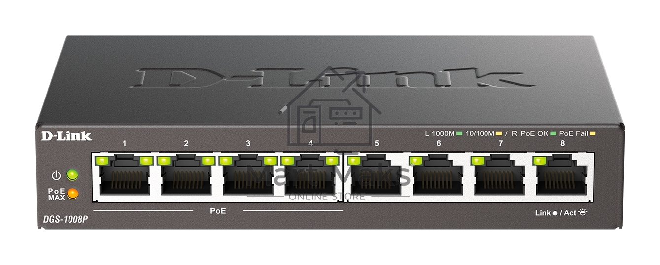 Коммутатор D-Link DGS-1008P/F3A, 8×1 Гбит/с, неуправляемый