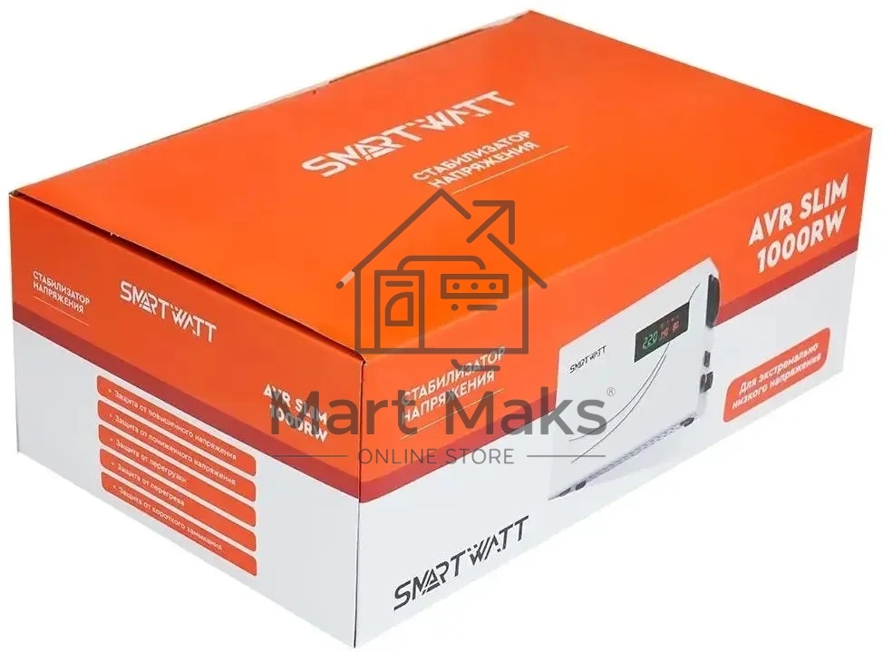 Настенный стабилизатор напряжения SMARTWATT AVR SLIM 1000RW (100W - 260W, 1000VA, 1 кВт, 50 Гц, розеток - 1, LED-дисплей
