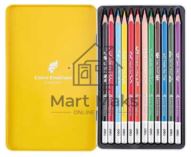 Карандаши цветные Deli Color Emotion EC00205 EC00205, липа, 12 цветов, коробка металлическая