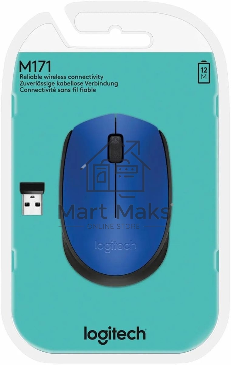 Мышь беспроводная Logitech M171 синий, 1000 dpi, радиоканал, USB, кнопки - 3