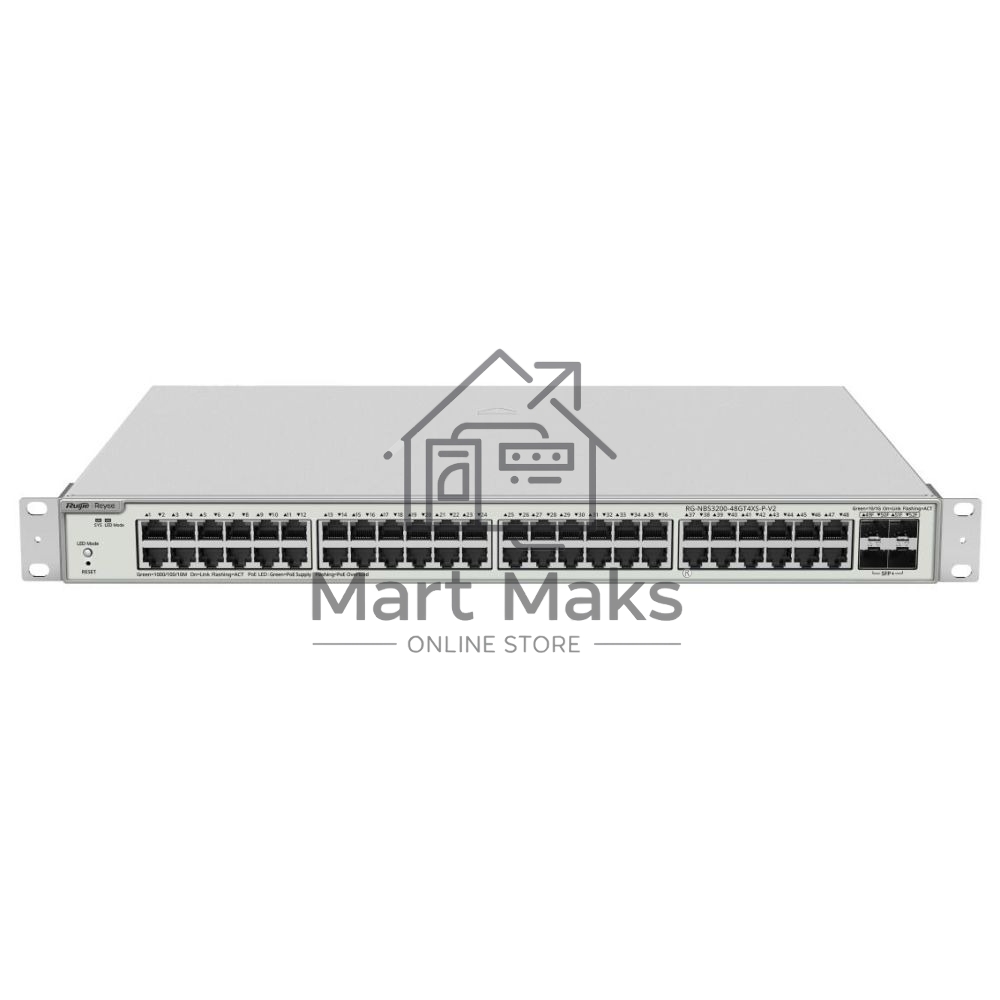 Коммутатор Ruijie Reyee RG-NBS3200-48GT4XS-P-V2, 48×1 Гбит/с PoE + 4×10 Гбит/с SFP+ Uplink, управляемый