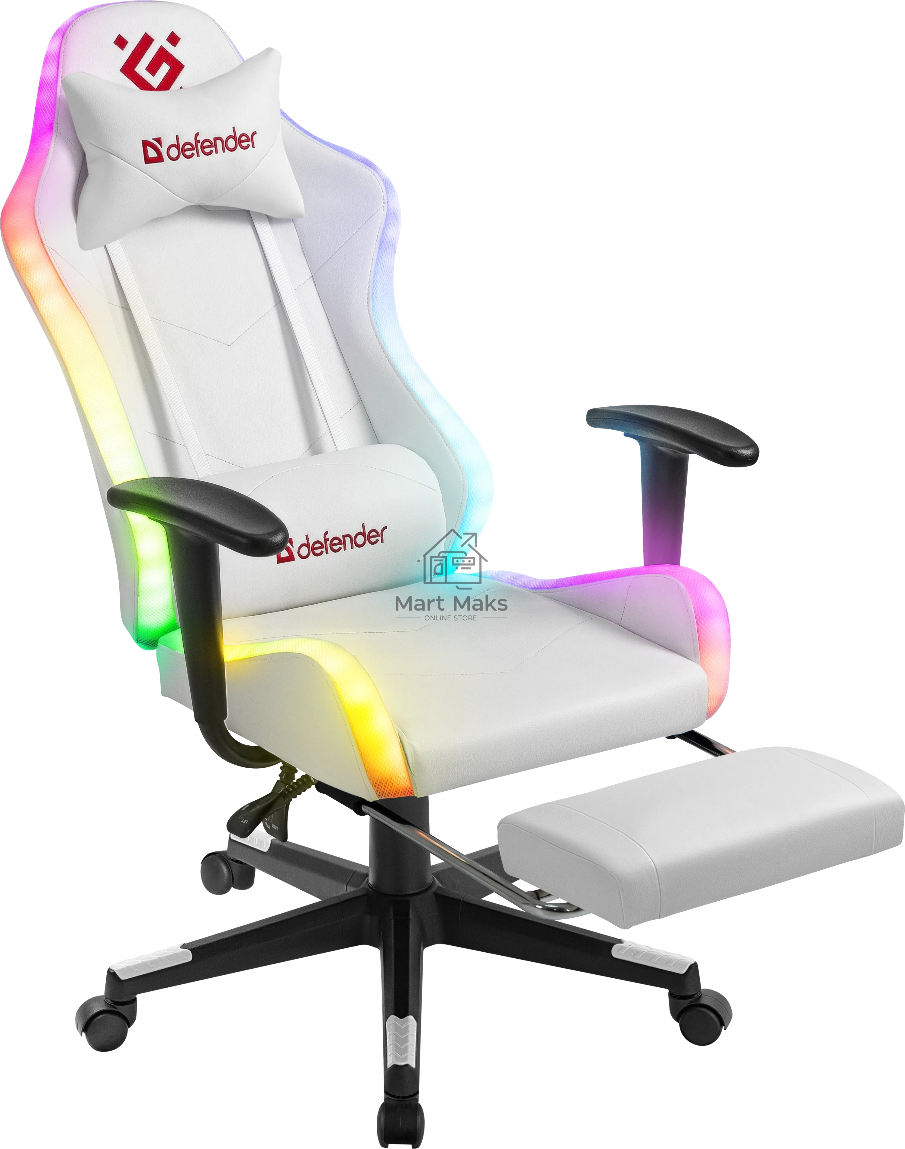 Кресло игровое Defender Watcher белый, подсветка, полиуретан