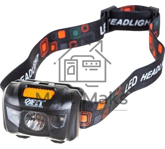Фонарик с креплением на голову FIT 67746, 1 сверхяркий светодиод 3 Вт + 2 LED красного цвета (3 ААА батарейки)