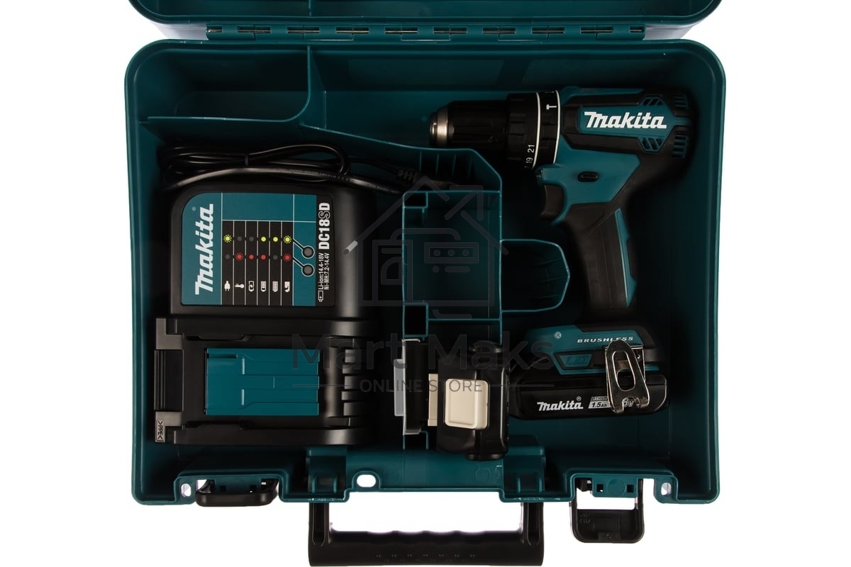 Аккумуляторная дрель-шуруповерт Makita DHP485SYE б\щет, 18В, 2х1.5 АчLi-ion, БЗП-13мм,0-500\1900об\м, 50\25Нм