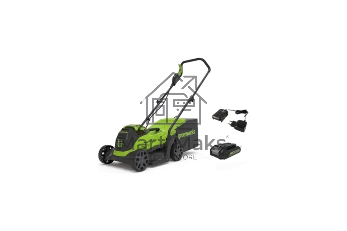 Газонокосилка аккумуляторная GreenWorks GD24LM33k4, 24v, 33 см, 1хАКБ 4А·ч и ЗУ (2516107UB) Газонокосилка аккумуляторная GreenWorks GD24LM33k4, 24v, 33 см, 1хАКБ 4А·ч и ЗУ (2516107UB)