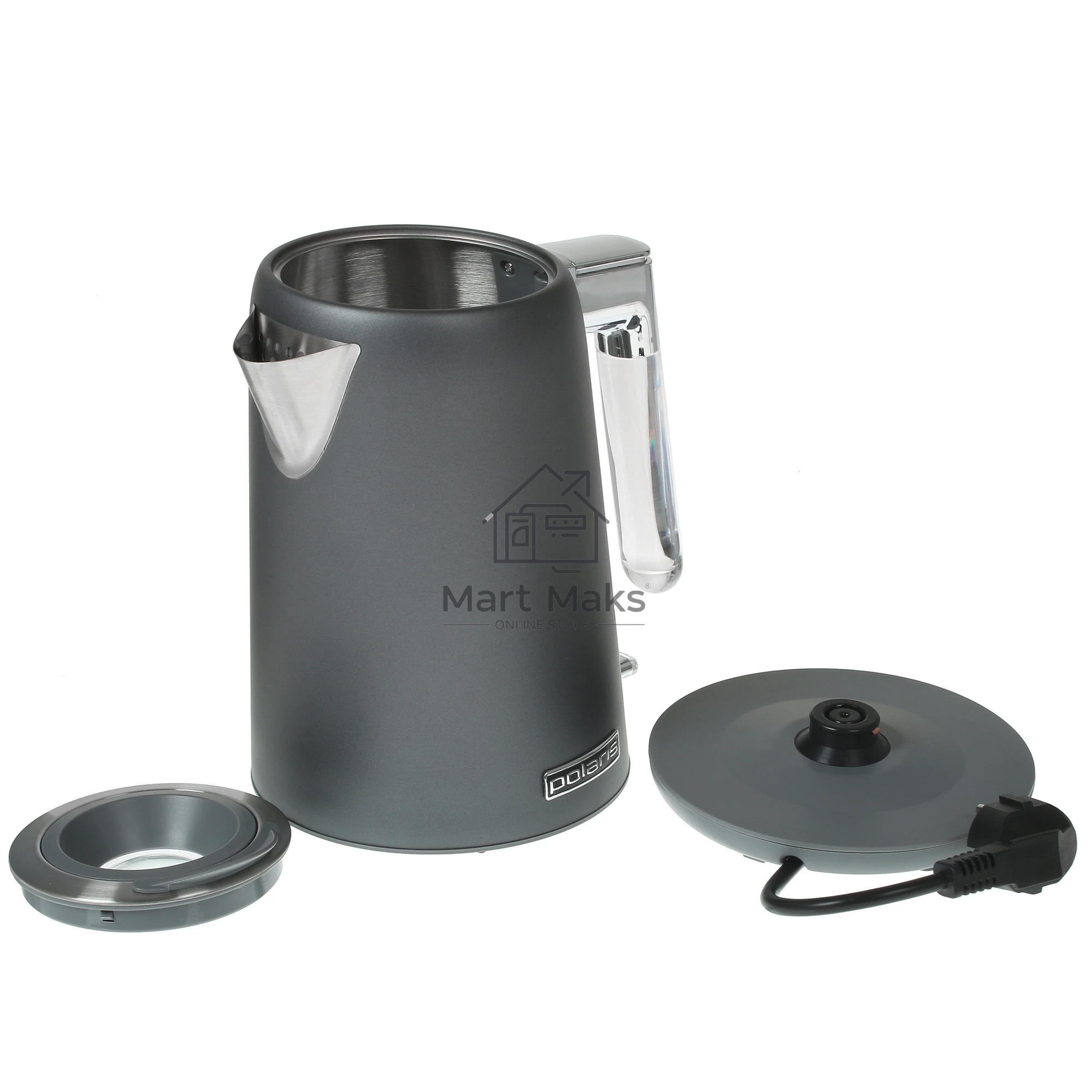 Чайник электрический Polaris PWK-1746СA серый, 1.7 л, ВЕРХ. ЗАЛИВ, нерж.