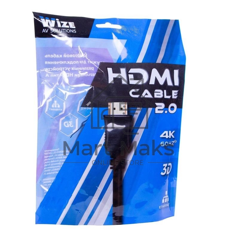 Кабель HDMI C-HM-HM-5M Wize, 5 м, v.2.0, 19M/19M, позол.разъемы, экран, черный, пакет