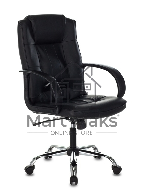 Кресло руководителя Бюрократ T-800N/BLACK черный, кожа, крестовина хром