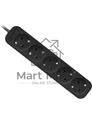 Удлинитель Defender с заземлением M518 1.8 м, 5 розеток, черный