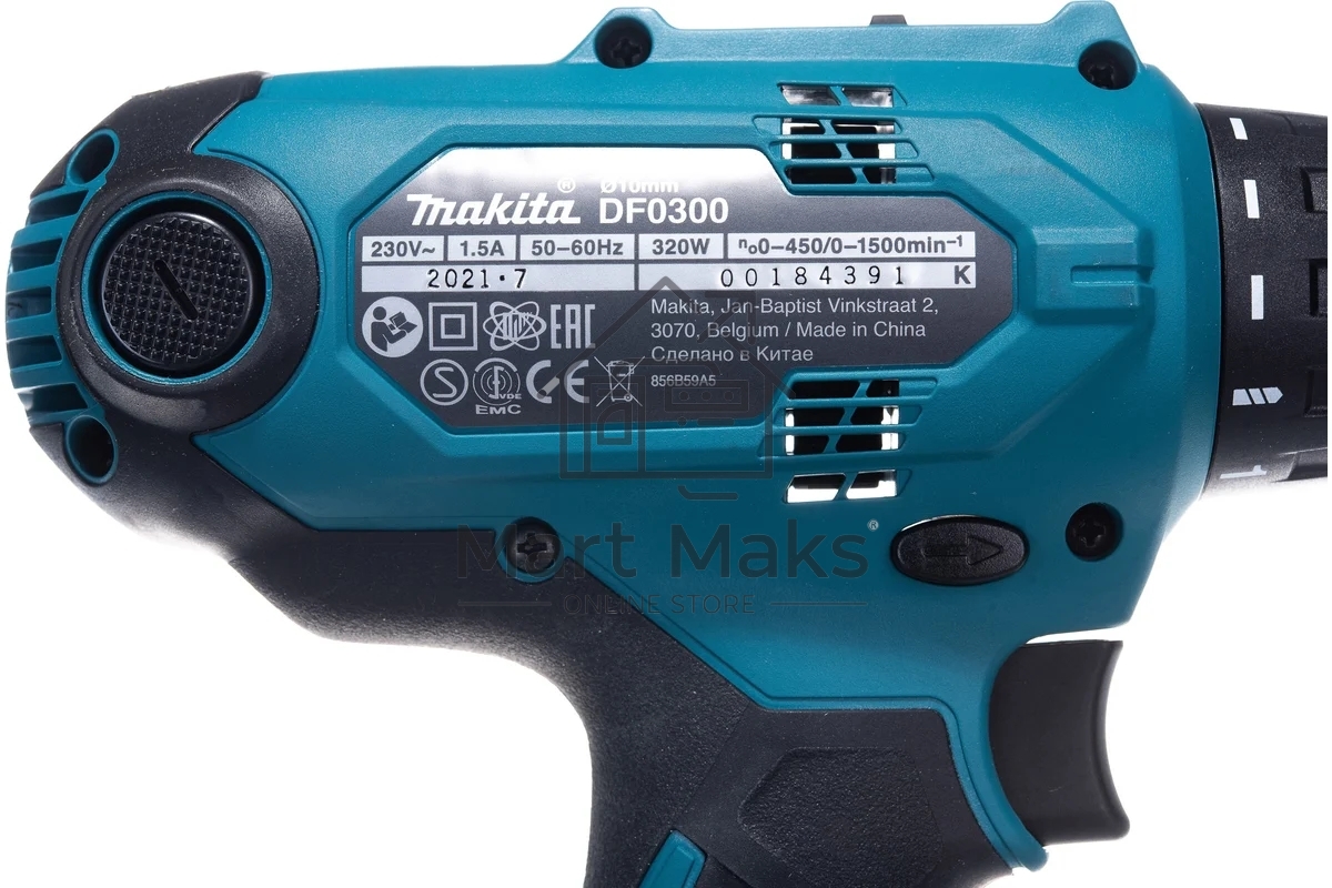 Дрель Makita DF0300  320Вт,БЗП-10мм,0-450\0-1500об\м,1.2кг,кор