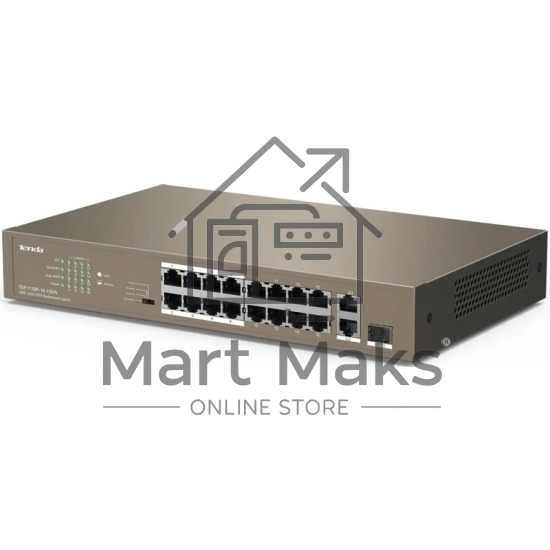 Коммутатор неуправляемый IP-COM F1118P-16-150W PoE, 18 портов, 18х100 Мбит/с, 2x1 Гбит/с, PoE 16х30 Вт (до 130Вт)