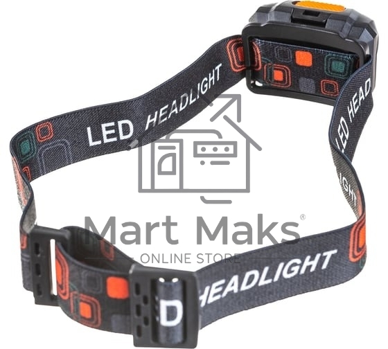 Фонарик с креплением на голову FIT 67746, 1 сверхяркий светодиод 3 Вт + 2 LED красного цвета (3 ААА батарейки)