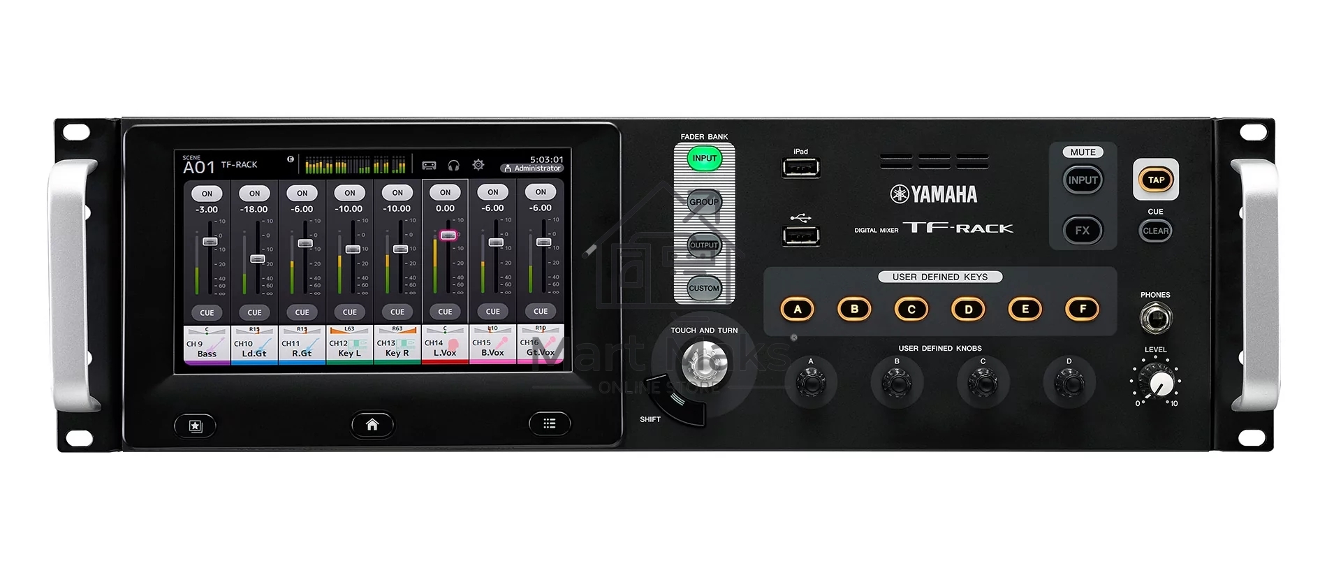 Микшер Yamaha TF-RACK цифровой, установка в рэк, входы: 16 mic/line (XLR/TRS combo) + 1 stereo line (RCA pin), выходы: 16 (8 XLR + 8 TRS phone),