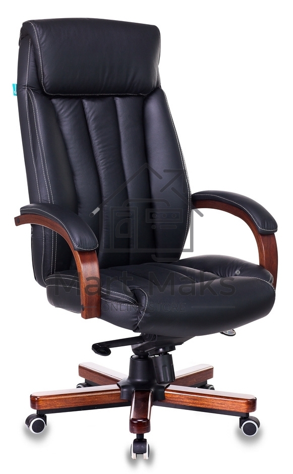 Кресло руководителя Бюрократ T-9922WALNUT/BLACK черный, кожа, крестовина дерево
