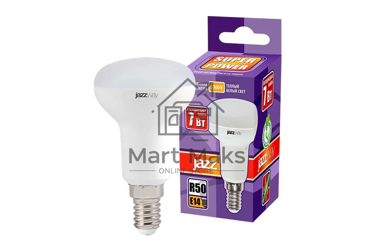 Лампа светодиодная JazzWay PLED-SP R50 7Вт 3000К теплый белый E14 540лм 230В