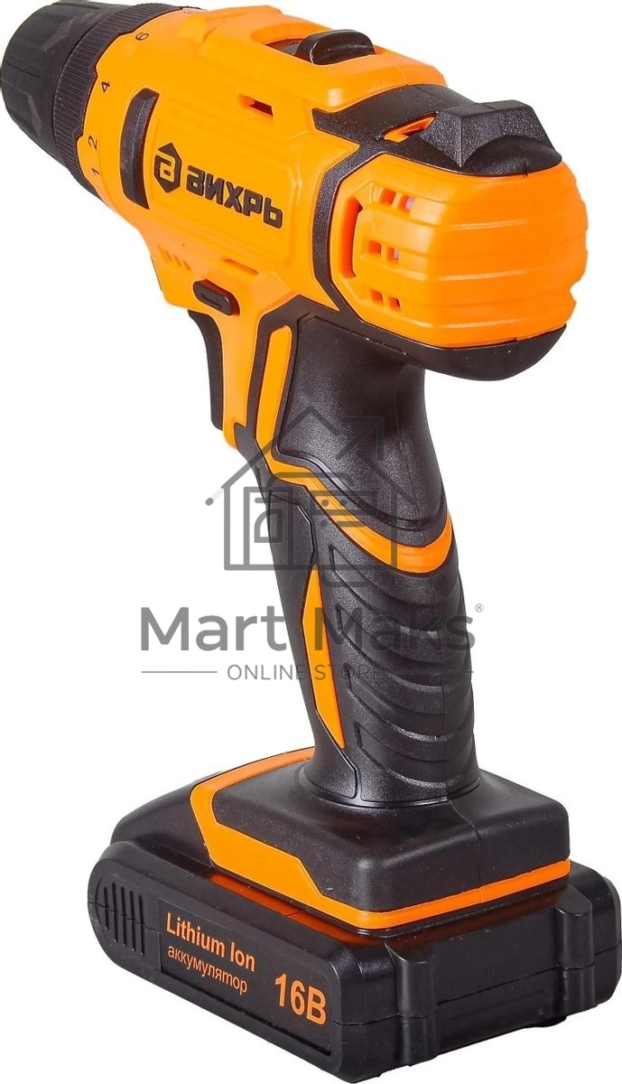 Дрель-шуруповерт аккумуляторная Вихрь ДА-16Л-2КА 72/14/49, Аккумуляторная, 16В, 2 АКБ, Кейс