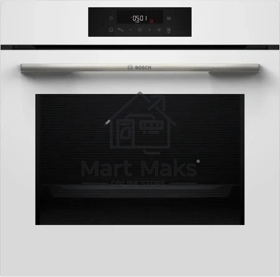 Духовой шкаф электрический Bosch HJG852YW0T Serie 6, 60 см, 66 л, белый,сенсорное управление, 8 режимов+AutoPilot 30(30 автоматических программ), LCD-дисплей, галогенное освещение, самоочистка EcoClean,Soft Open and Soft Close door,телескопические направл