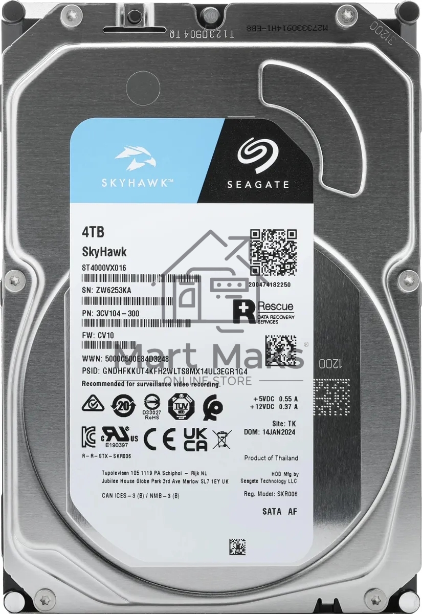 Жесткий диск Seagate 4TB Skyhawk (ST4000VX016) OEM Serial ATA III, 5400 rpm, 256mb, для видеонаблюдения