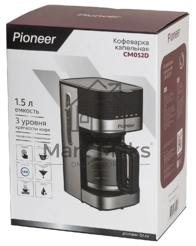 Кофеварка капельная Pioneer CM052D серебристый/черный, исп. кофе - молотый, 1.5 л, 900 Вт