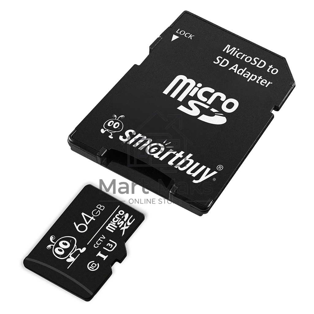 Флеш карта Smartbuy (SB64GbSDCCTV) micro SDXC 064Gb cl10 U3 V30 + адаптер