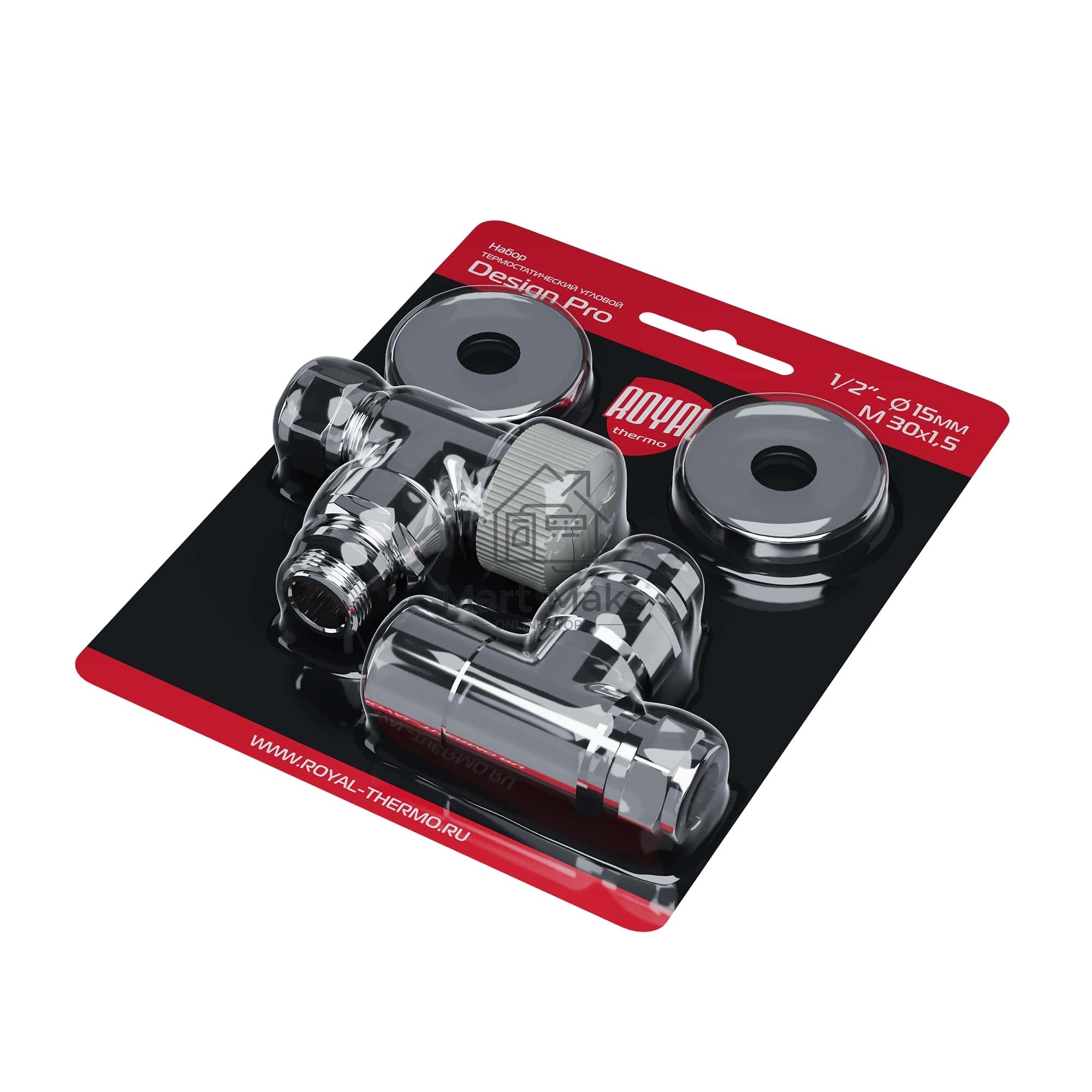 Набор термостатический угловой Royal Thermo Design Pro 15мм М30х1,5 (Хром)