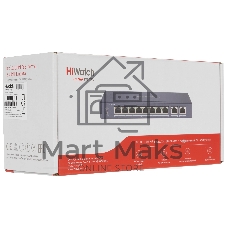 Коммутатор HiWatch DS-S1008P, 8×100 Мбит/с PoE + 2×1 Гбит/с, неуправляемый