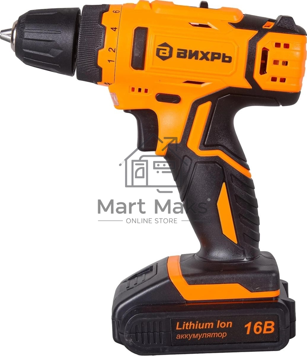 Дрель-шуруповерт аккумуляторная Вихрь ДА-16Л-2КА 72/14/49, Аккумуляторная, 16В, 2 АКБ, Кейс