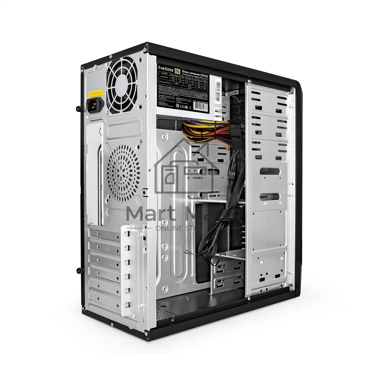 Компьютерный корпус Miditower ExeGate CP-601-UNS450 (ATX, БП UNS450 с вент. 12см, 2*USB, аудио, черный)
